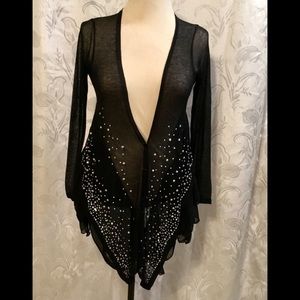 Parisline LongSleeve Black Sheer Plunging Neck Top